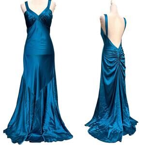 ADRIANNA PAPELL Boutique Vintage Silk Plunging Open-Back Ruched Gown Dress - 8